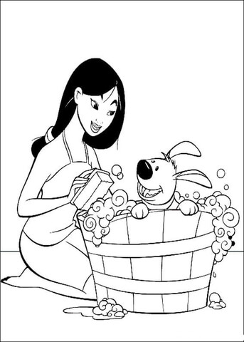 Fa Mulan Is Cleaning Her Pet  Coloring Page